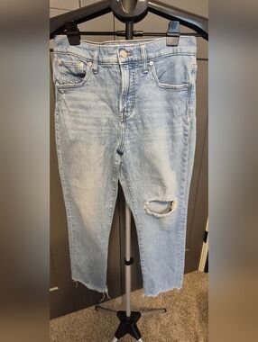 Madewell Light Blue Cropped High-Rise Jeans with Knee Rip 29 P⁸